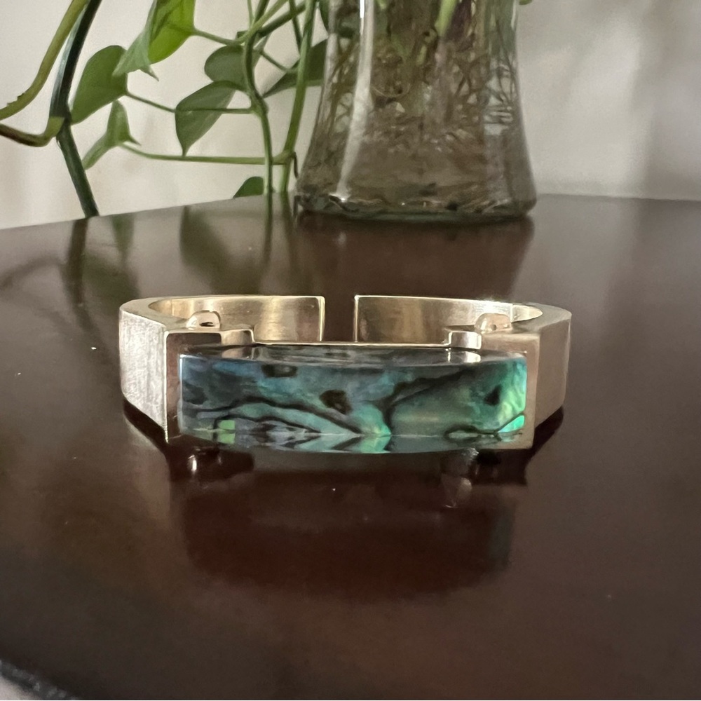 Sterling Silver Abalone Inlay Cuff Bracelet - Blue Green - Picture 2 of 7